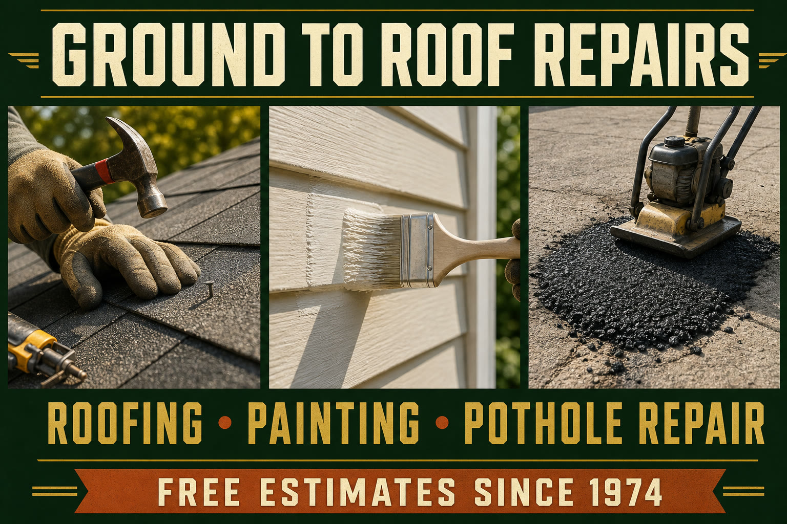 Asphalt pothole repair, roofing and exterior painting work